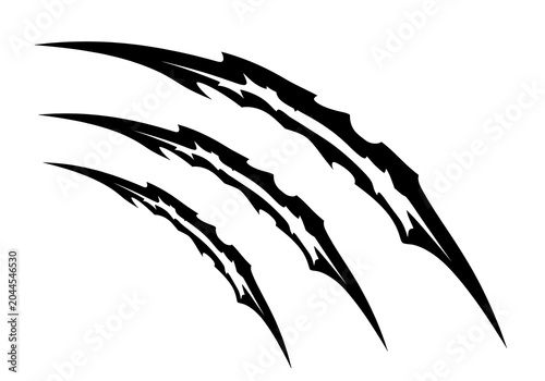 Three sharp claw marks or scratches isolated on white background