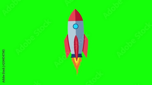 4K Looped animation, spaceship taking off. Seamless motion animated footage on green screen background. Rocket launcher start up, Business Plan, innovation and Success concept