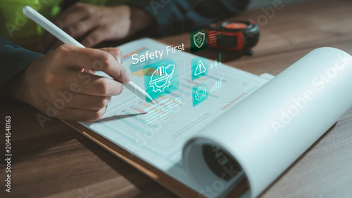 Bilde på lerret Zero accident and safety first concept industrial worker using stylus on documen