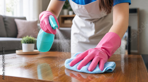 Professional Housekeeping: Sanitizing Wooden Table Surface
