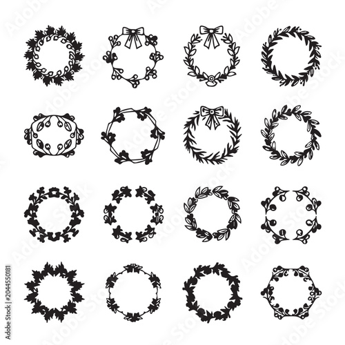 Decorative Wreaths Collection Hand Drawn Botanical Elements for Festive Design Projects
