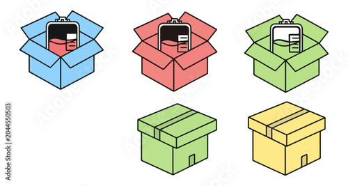 Colored boxes with medical supplies