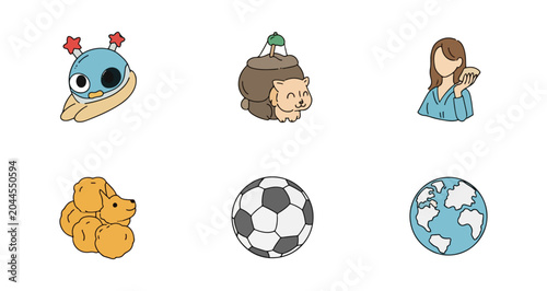 Cute cartoon characters and objects