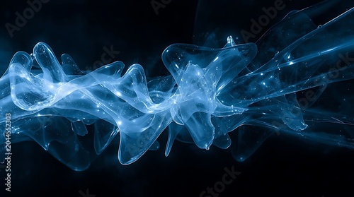 Abstract Blue Light Forms Against a Dark Background.