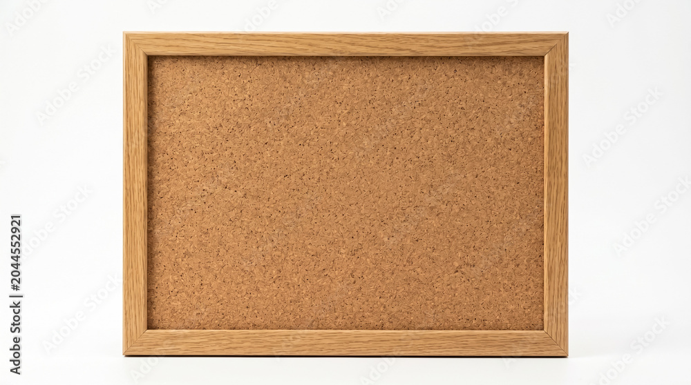Fototapeta premium Empty Wooden Framed Corkboard on a White Background for Notes and Messages