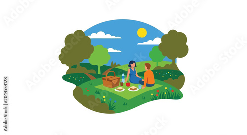 picnic scene vector illustration people outdoor food