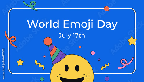 World Emoji Day, smiling face, party hat, celebration, July 17th