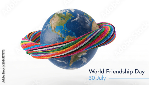 World Friendship Day, global connections, earth, colorful ribbons, 30 July