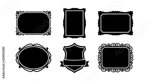 Ornate Black Frames Vector Set, Decorative Borders, Vintage Emblems