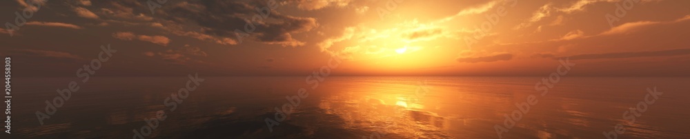 Fototapeta premium Panorama of sea sunset, ocean sunrise, seascape, 3d rendering 