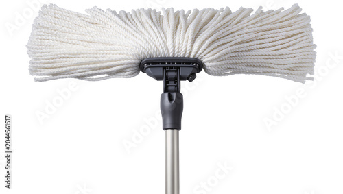 Konstfotografi White string mop head with gray plastic connector and silver pole