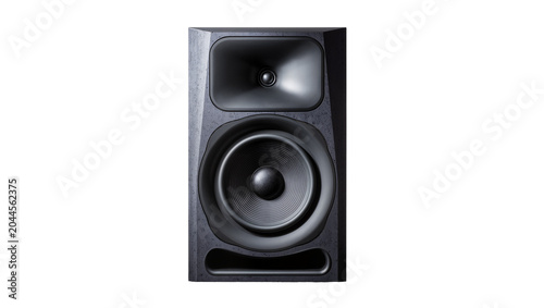 Black studio monitor speaker with woofer and tweeter