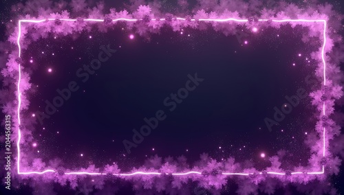 Abstract Glowing Neon Frame with Sparkling Particles.