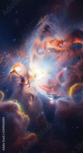 Vibrant and Colorful Nebula in Deep Space with Stars and Clouds. © Kuning