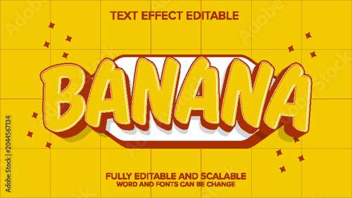 3d text effect banana cartoon style vector editable