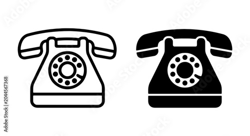 Foto Retro Rotary Dial Telephone Icons, Vintage Communication Symbols, Classic Contac