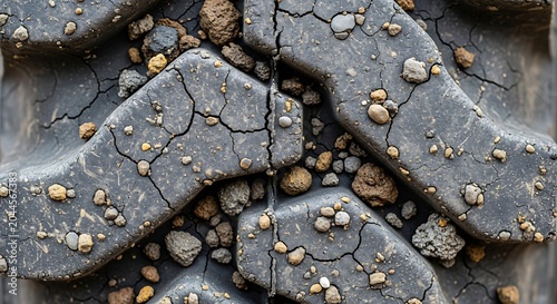 Close up detail of dirty off road tire tread pattern with embedded small stones