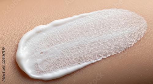 Smear of white moisturizing skincare cream on human skin surface close