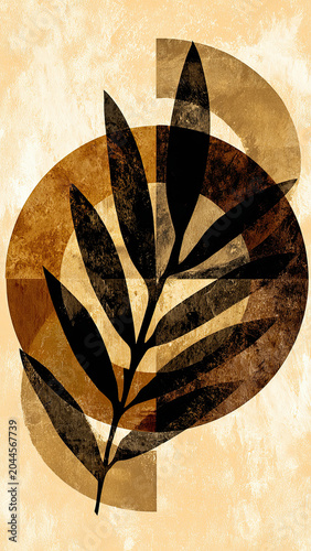 Minimalist boho design featuring geometric shapes and olive silhouettes