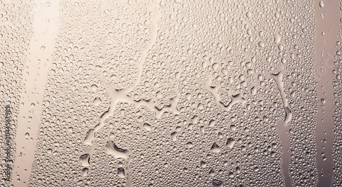 Clear water drops on glass surface texture with background droplets raindrops