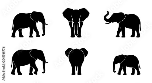 Photography Elephant Silhouettes, African Wildlife Vector Icons, Majestic Animal Poses, Safa