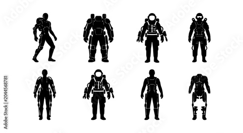 Billede på lærred Sci-Fi Soldier Suits, Futuristic Armor Outfits, Military Power Armor Silhouettes