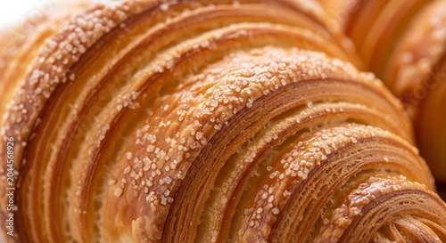 Close up shot of fresh golden brown crispy croissant pastry with croissant
