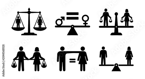 Tableau sur toile Gender Equality Icons, Balance Scales, Equal Rights Vector Set