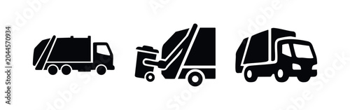 Obraz na płótnie Garbage truck icons: truck, collection vehicle, loading