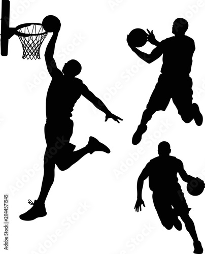 Basketball Player Silhouettes Vector Set for Slam Dunk Dribbling Sports Action and Athletic Performance