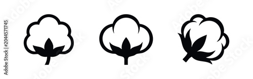Foto Set of three black cotton flower icons on a white background