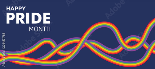 Tableau sur toile PRIDE month banner for festival parades dark background, Colorful rainbow flag,