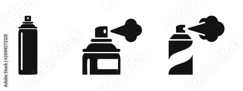 Fotografía Spray can and aerosol dispenser icons set, showing cans in both static and active spraying modes