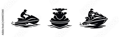 Fotografi Jet ski and personal watercraft icons set, for water sports and recreation
