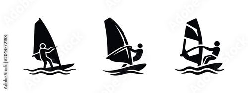 Foto Windsurfing water sport icons set, showing individuals actively engaged in windsurfing