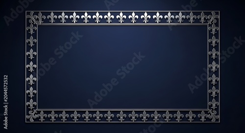 Elegant Silver Fleur de lis border on dark navy background