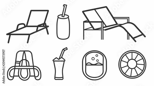 Schilderij op canvas Iconic Lounge Chair and Refreshing Beverage Collection for Relaxation by the Poo