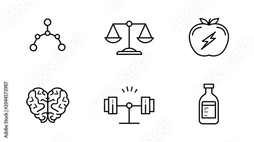 Bild auf Leinwand Icons Representing Health, Fitness, Nutrition, and Mental Wellbeing in Minimalis
