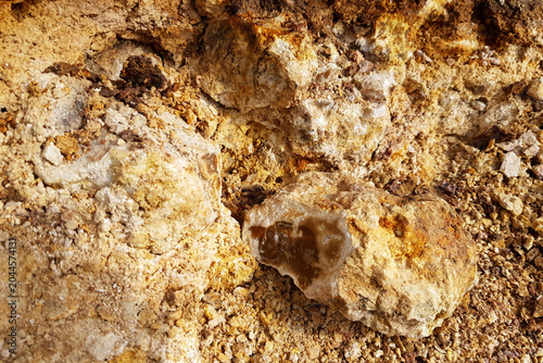 Photos Raw texture of brown silicified limestone embedded in a mineral-rich quarry wall