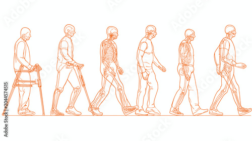 Foto Illustration of Human Walking Progression from Seated Position to Upright Walkin
