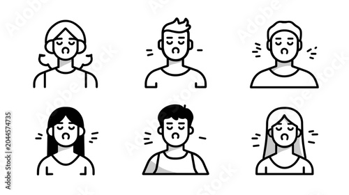 Photos Illustration of Six Emotionally Expressive Faces Depicting Sadness and Contempla