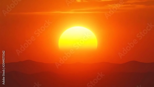 Vibrant Sunset Over Mountain Range Creates Beautiful Scene.