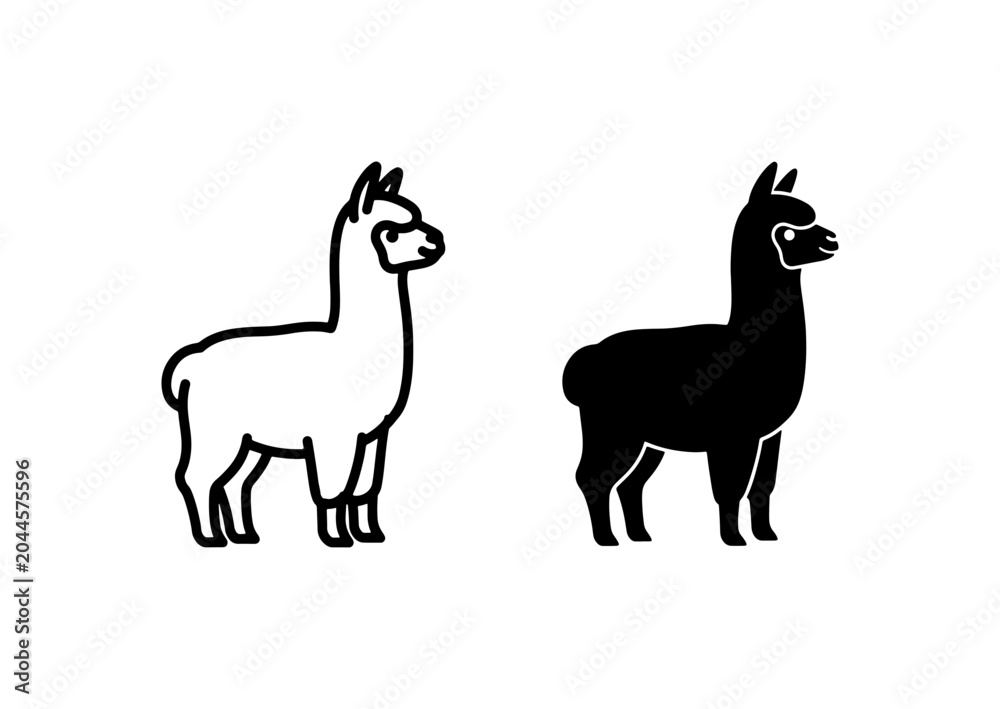 Naklejka premium Llama Icon Set, Alpaca Silhouette, Cute Animal Vector Graphics