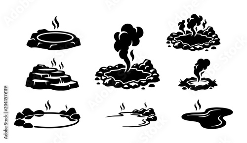 Hot Springs Icons, Geothermal Vents, Natural Pools, Steam Vents, Mineral Pools