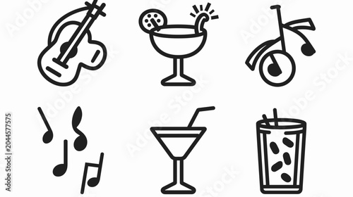 Φωτογραφία Musical Instrument, Refreshing Cocktails, And Bicycle With Music Notes In A Fun