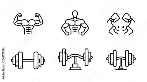 Quadro em tela Set of Fitness and Weightlifting Icons Representing Strength Training and Muscle