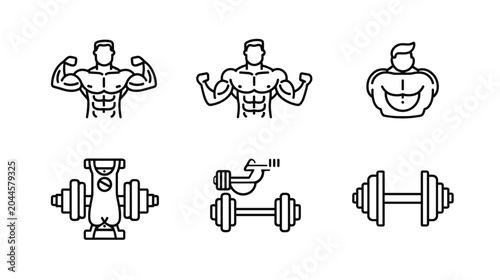 Photos Set of Fitness Icons Representing Strength Training and Weightlifting Equipment