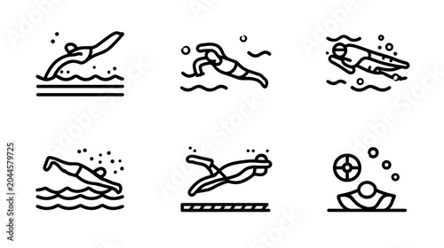 Принти на полотні Set of Swimming Icons Representing Various Styles and Techniques in Water Sports