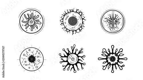 Fotografía Set of Virus Cell Illustrations in Various Shapes and Structures for Scientific
