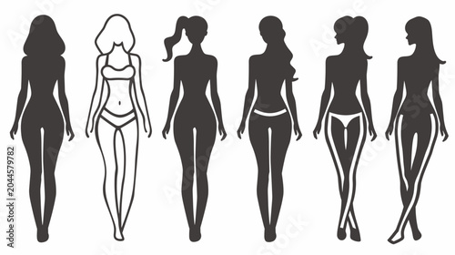 Canvas Print Silhouette Illustration of Diverse Female Body Types in Various Poses on a White